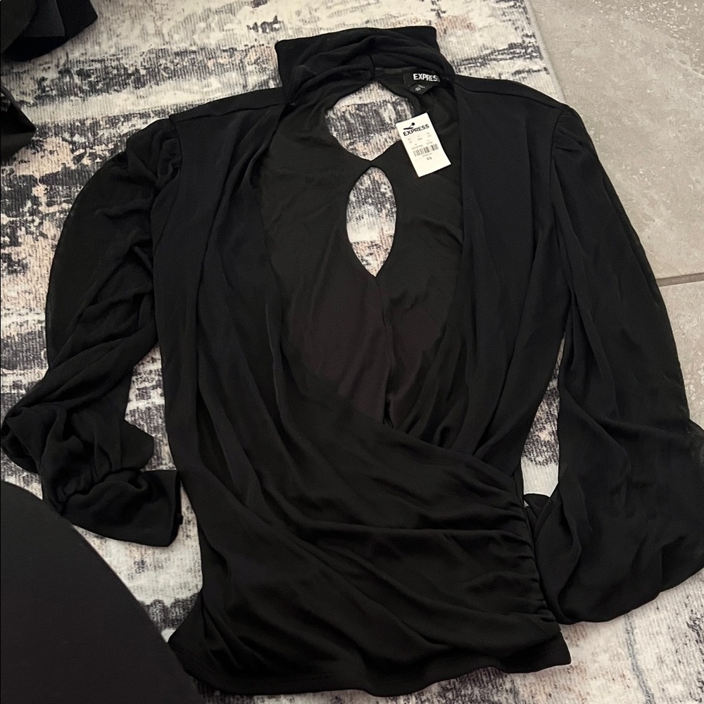 Express Black Keyhole Blouse